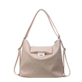 Minimalist light pink quilted tote bag with silver metal twist lock and shoulder straps - Pink