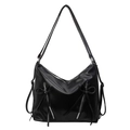 Versatile black hobo shoulder bag with zipper bow details and adjustable straps - Black