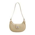 Borsa a tracolla in pelle intrecciata beige con elegante fibbia a triangolo argento - Verde