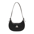 Borsa a mezzaluna intrecciata in pelle nera con fibbia a triangolo argento e tracolla - Nero