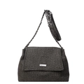 Deep grey textured fabric shoulder bag with silver chain strap and metal logo - Black