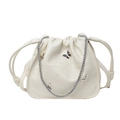 Sac bandoulière en cuir blanc crème avec papillons argentés et bandoulière chaîne - Blanc