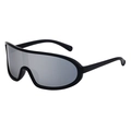 Sportliche Shield-Sonnenbrille mit schwarzem Rahmen und silbernem Spiegelglas - Glänzend Schwarzer Rahmen Weiß Merkur (C3)