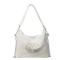 Elegant beige Chinese embroidery shoulder bag with delicate floral patterns and chain straps - White