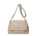 Chic beige woven straw underarm bag with silver chain strap and rectangular metal clasp - Khaki