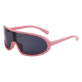 Rosa sportliche Oversize-Radbrille mit dunkelgrauen Shield-Gläsern für Herren - Massiver Rosa Rahmen Graue Gläser (C4)