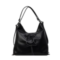 Minimalistische schwarze Hobo-Tasche aus Kunstleder mit Schnürung und Schleifendetail - Schwarz