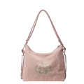 Pink Chinese embroidery shoulder bag with delicate floral pattern and leather chain fringe - Pink