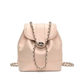 Rosa Leder Rucksack-Beutel mit silbernem Drehverschluss und Kettenriemen für Damen - Rosa
