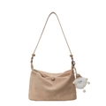 Sac bandoulière beige en daim avec pendentif mouton en peluche et boucle ronde - Sans Pendentif / Kaki