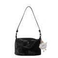 Sac bandoulière minimaliste noir style dumpling avec un pendentif peluche blanc - Sans Pendentif / Noir