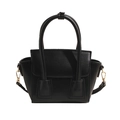 Sac à main élégant en cuir noir avec ferrures dorées et design trapèze pour femme - Noir