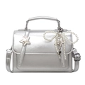Silver metallic crossbody bag with pearl bow and star charm decoration - Silver