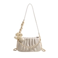 Sac nuage blanc plissé avec chaîne en perles et nœud en soie élégant pour femme - Blanc