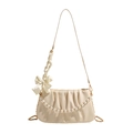 Sac à bandoulière plissé crème avec chaîne en perles et nœud en soie pour femme - Blanc Cassé
