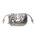 Silberne Metallic-Beuteltasche mit Perlenkette und Schmetterlingsanhängern - Silber