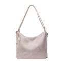 Rosafarbene Schultertasche aus Seide mit chinesischer Stickerei und Metallketten - Rosa