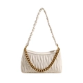 White pleated underarm bag with gold chain decoration and soft scrunchie shoulder strap - White