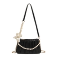Black cloud crossbody bag featuring white bow, pearl handle and gold chain strap - Black