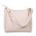 Creamy white soft leather shoulder bag with wide adjustable strap and silver buckles - Mother-and-child Bag (Large Bag + Small Bag) / White