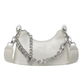 Borsa sottospalla a mezzaluna bianco crema goffrata coccodrillo con catena argento e tracolla - Bianco Sporco