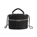 Elegant black quilted leather mini chain bag with gold double-zipper and top handle - Black