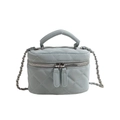 Light blue quilted leather mini vanity bag with silver chain strap and top handle - Blue
