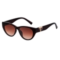 Chic cat eye sunglasses with amber frames, gradient lenses and gold T-shaped accents - Dark Brown Double Brown