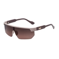 Sporty wraparound sunglasses with brown gradient lenses and beige decorative trim - Cream Pink Frame Brown Pink Gradient (C4)