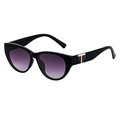 Cat eye sunglasses in black frame with purple gradient lenses and gold metal T-decor - Bright Black / Gradient Gray
