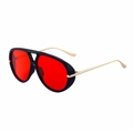 Retro pilot sunglasses with black frame, double bridge design and red tinted lenses - Brilliant Black Red