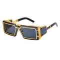 Futuristic gold metal rectangular sunglasses with steampunk side shields for men - Bright Black Frame Gold All Gray