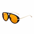 Retro pilot sunglasses with thick black frame, orange lenses and gold metal temples - Brilliant Black Orange