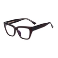 Fashionable cat eye optical frame glasses with dark purple finish and braided temple detail - Clear Lens with Light Blue Coating / Dark Tea Gold (C2)