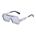 Futuristic silver geometric sunglasses with transparent lenses and steampunk design - Silver Frame Silver Mirror Lens