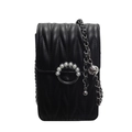 Mini borsa nera a catena in pelle trapuntata a V con elegante fibbia decorata con perle - Nero