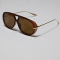 Vintage aviator sunglasses with amber frame, brown lenses and gold metal temples - Brown Frame Brown Lens (WF)