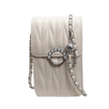 Elegante borsa a tracolla crema con trapuntatura a V e anello di perle in metallo - Bianco Sporco