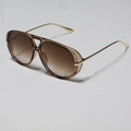 Retro aviator sunglasses with translucent light brown frame and gold metal temples - Champagne Frame Double Brown Lens (WF)