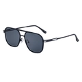 Classic black metal square aviator sunglasses with double bridge and dark lenses - Matte Black Frame Gray Lens