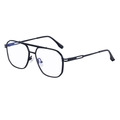 Square double-bridge black metal sunglasses with spring hinges and anti-blue light lenses - Matte Black Frame Clear Lens