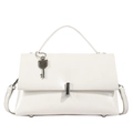 Dettaglio borsa in pelle sintetica bianca con chiusura in metallo argento e chiave - Bianco Sporco