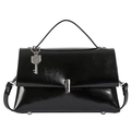 Borsa a tracolla vintage in ecopelle nera con ciondolo a chiave e manico superiore - Nero