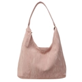 Minimalist soft leather hobo tote bag in light pink with pleated texture and shoulder strap - Pink