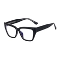 Fashionable black cat-eye optical frames with blue light blocking lenses and metal details - Clear Lens with Light Blue Coating / Shiny Black Nickel White (C4)