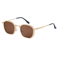 Classic square metal sunglasses with gold frame and brown lenses in 45-degree side view - Matte Gold Frame All Brown Lens (C4)