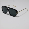 Retro pilot sunglasses featuring black lenses and golden metal temples in a side view - Black Frame Gray Lens (WF)