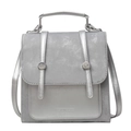 Light gray patchwork leather handbag with Fashion & Bags logo and circular metal buckle - Silver