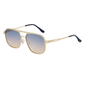 Square double-bridge pilot sunglasses with gold metal frame and blue-yellow gradient lenses - Matte Gold Frame Green Yellow Gradient Lens