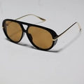 Retro pilot sunglasses with black frame, amber lenses and slim golden metal temples - Black Frame Light Brown Lens (WF)